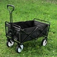 thumbnail image 2 of YRLLENSDAN Collapsible Folding Wagon, Garden Cart Folding Grocery Wagon All-Terrain Wheels Garden Grocery Wagon with Adjustable Handle & 2 Cup Holders, Black, 2 of 7