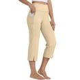 thumbnail image 2 of YOIAVAIOY Women's Yoga Capri Pants High Waist Straight Leg Cropped Pants Athletic Exercise Workout Capris Beige M, 2 of 9
