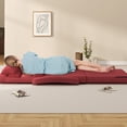 thumbnail image 3 of Chaise Longue d'Intérieur, Sofa Paresseux Pliant Chaise de Sol avec Dossier Réglable à 5 Positions Coussin Lombaire, Lit de Repos avec Accoudoirs (Rouge), 3 of 9