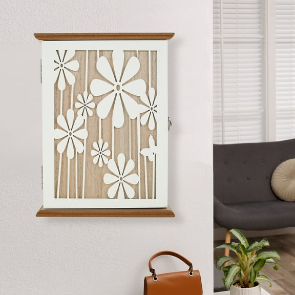 Wooden Key Box Wall Mount Wooden Key Holder Decorative Wall Key Hanger with 6 Key Hooks Rustic Key Cabinet Key Organizer Entryway Key Holder for Wall Entryway Hallway