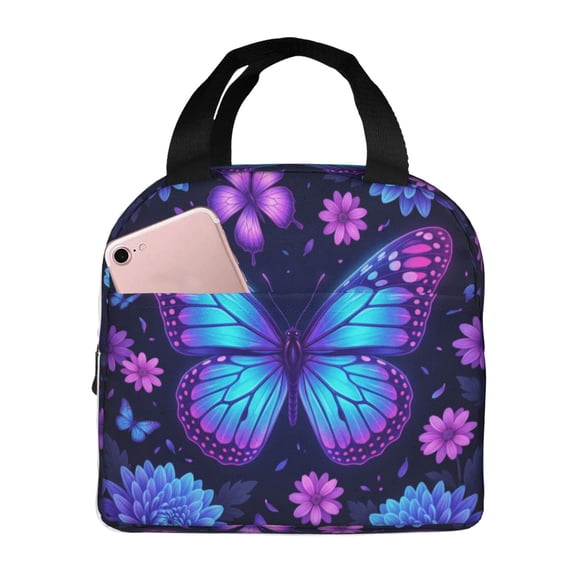 Butterfly Lunch Bag Reusable Zipper Closure Leakproof Insulated Lunch Box Cooler Tote Bag Food Container Snack Bag