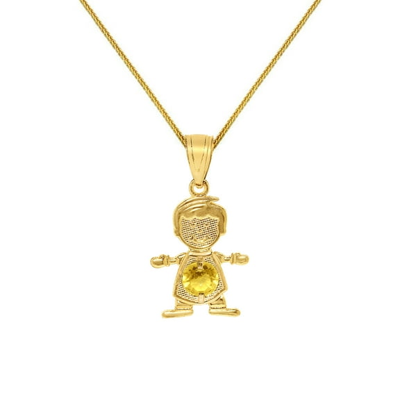 Precious Stars 14K Yellow Gold Round-cut Cubic Zirconia November Birthstone Boy/Son Pendant with 16" Chain Necklace