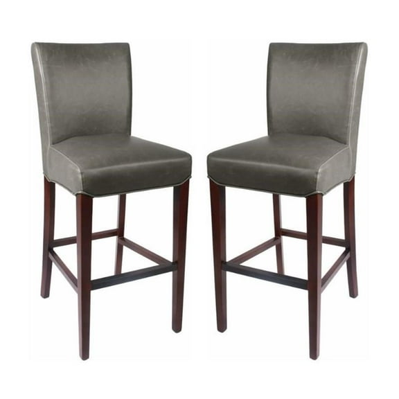 Home Square 29.5" Bonded Leather Bar Stool in Green - Set of 2