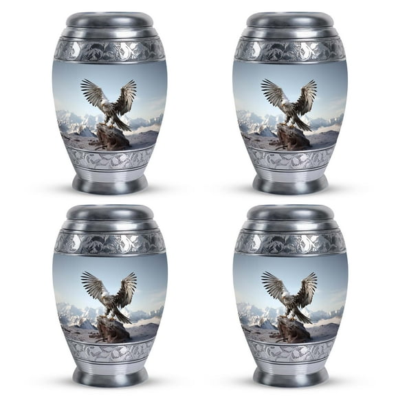 Funeral Eagle With Snow Mountains Urn For Ashes Adult Mom & Dad - Urns For Ashes Adult Female & Male - Ash Urns For Human - Small Keepsake For Human Ashes (Size - 3inch, 4Pcs)