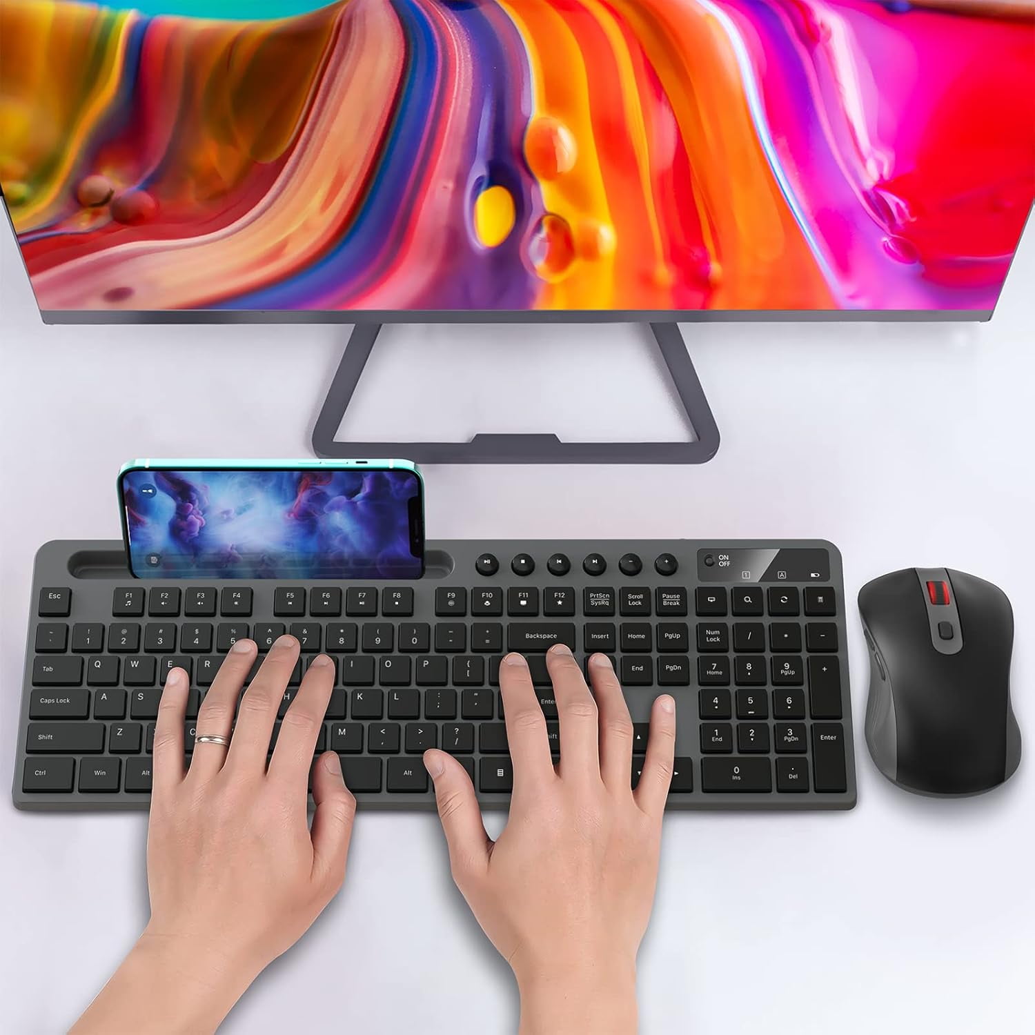 Marvo 2.4G Wireless Keyboard and Mouse Combo, Low Profile, Fluid Precise, Quiet, Tablet Holder,Gray