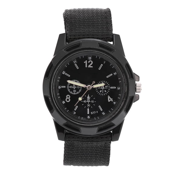 M Buder Men's Electronic Analog Wrist Watch Round Nylon Strap Military Wristwatch, 1.4 inches / 3.5 cm Dial, Black