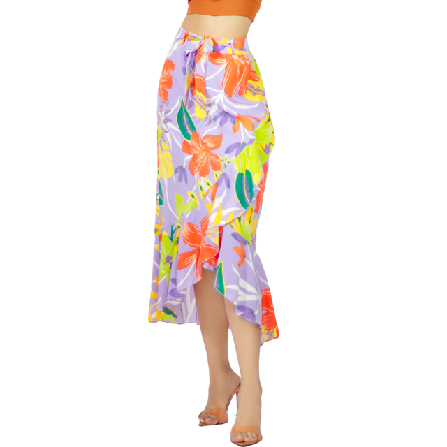 FALDA CORTE DE SIRENA CON VOLANTES ELEGANTE O CASUAL COLOR LILA FALDA LÁPIZ DE CINTURA ALTA UNITALLA