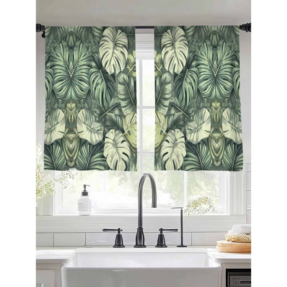 Palm Leaves Sheer Curtains for Living Room Bedroom Country Summer Botanical Tropical Plants Sheer Curtains 45 Inch Long 2 Panels Set Light Filtering Curtain Window Treatments Drapes for Dining Room