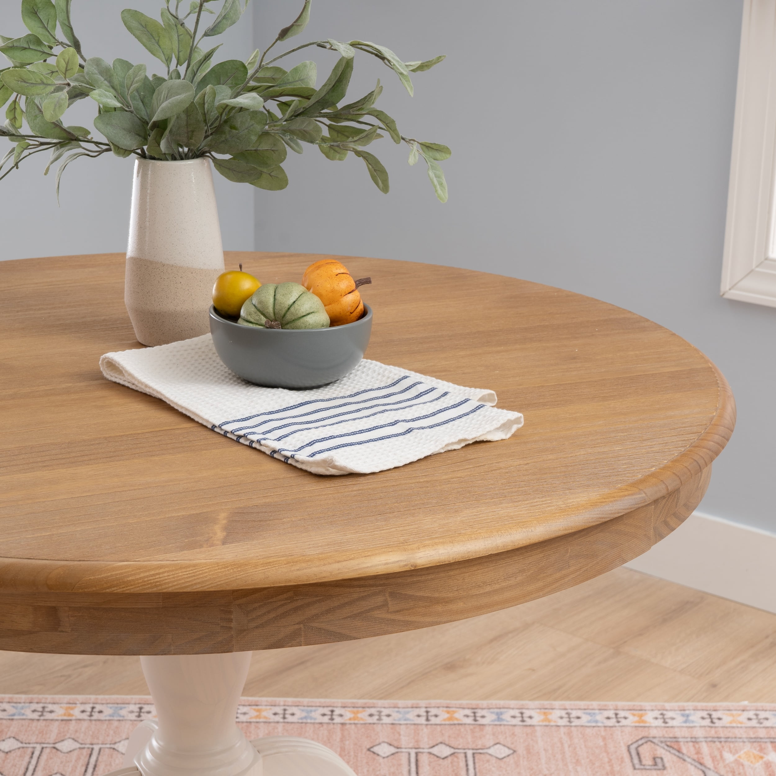 Linon Tobin Pedestal Dining Table, Natural and White