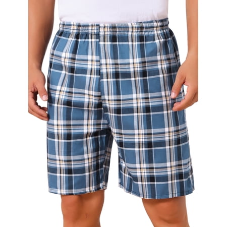 INSPIRE CHIC Men s Elastic Waist Summer Casual Plaid Pajamas Sleep Shorts 30 Blue Black
