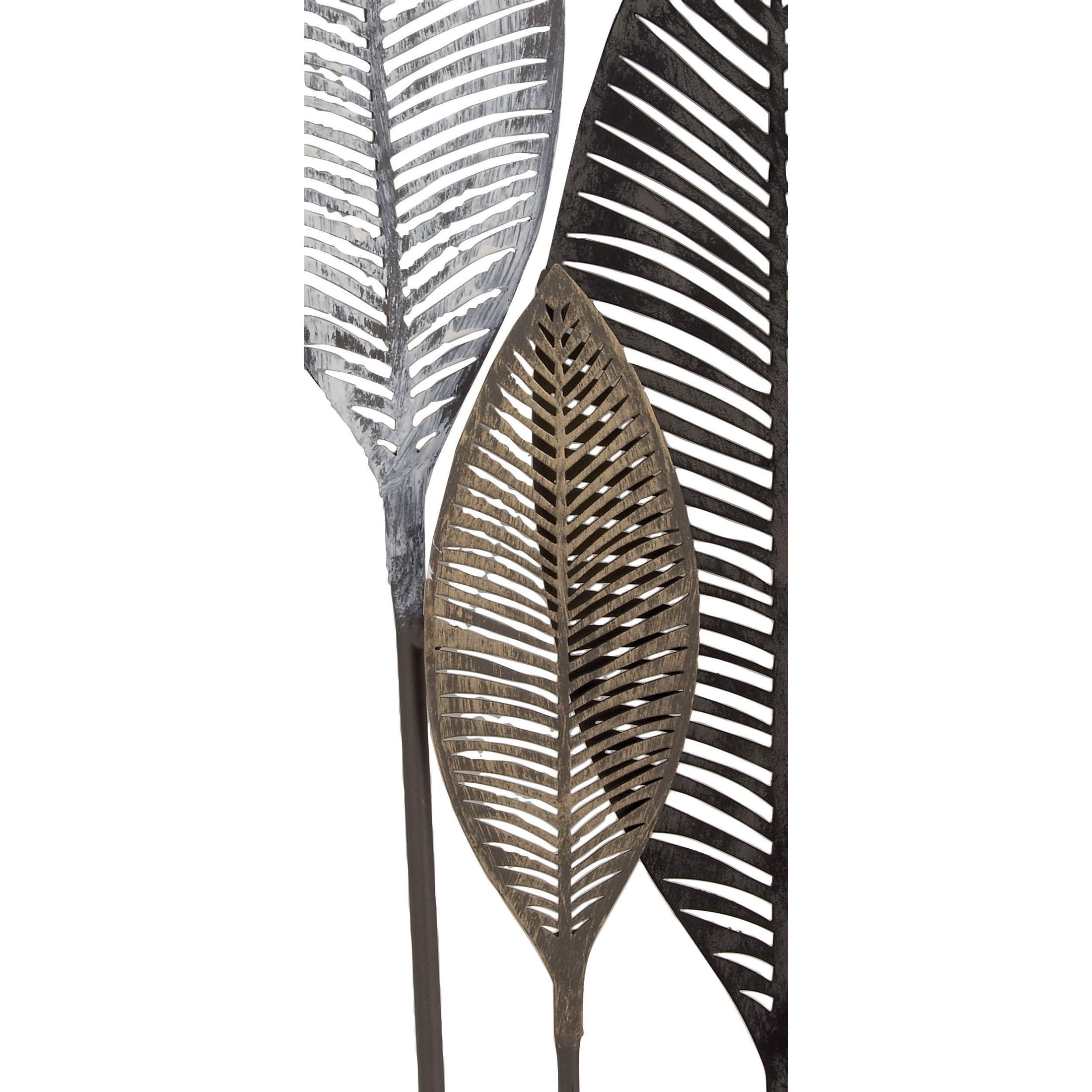 DecMode Bronze Metal Tall Cut-Out Leaf Wall Decor with Intricate Laser Cut Designs
