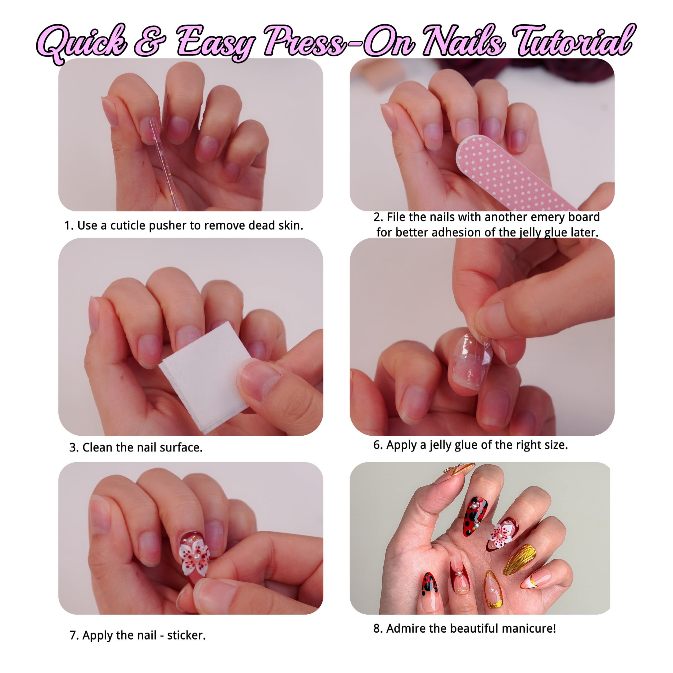 Nailfairy Handmade Press-On Nails | Square Shape Sparkling Galaxy Pink Gradient Design, Reusable with Free Application Kit Included—Medium