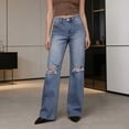 thumbnail image 3 of ClodeEU Women's High Waist Ripped Wide Leg Jeans,Distressed Baggy Straight Denim Trousers with Pockets Blue,Women's Plus L, 3 of 7