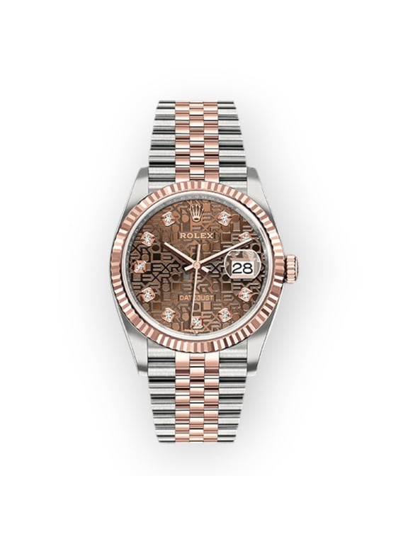 Pre-Owned Rolex Steel and Everose Datejust 36 Watch 126231 Chocolate Jubilee Diamond Dial - Jubilee Bracelet