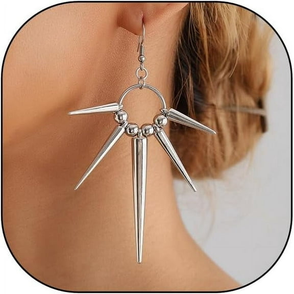925 Silver Gothic Spike Dangle Drop Earrings, Punk Rock Flame Party Costume Accessories, Barbed Thorn Outfits Dangling Jewelry Gifts for Women