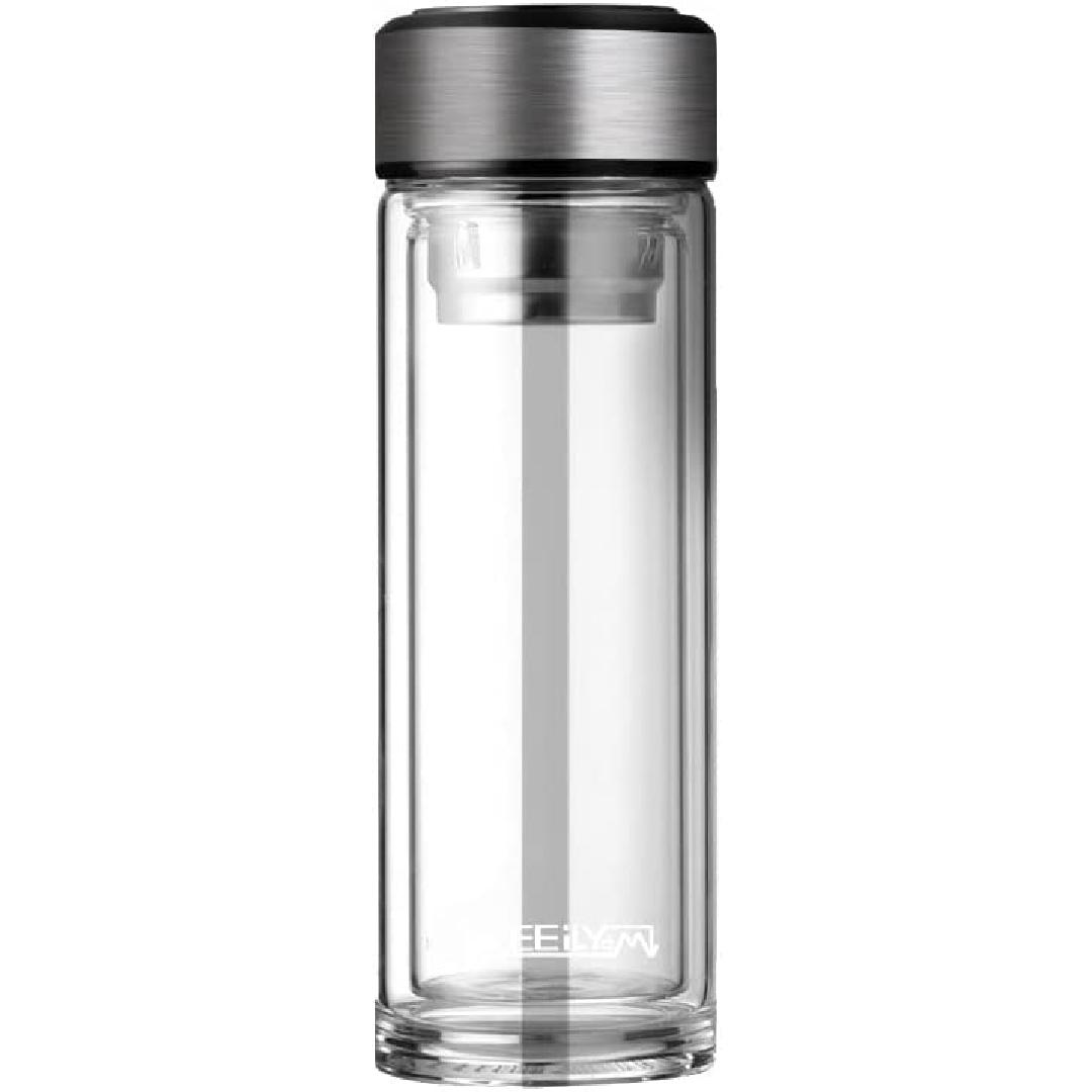 , Borosilicate Glass Bottle with Silver Cap LED Temperature (Celsius
