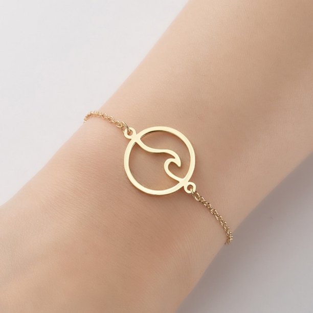 Pulsera con colgante geométrico redondo en forma de ola del mar, pulsera para pareja