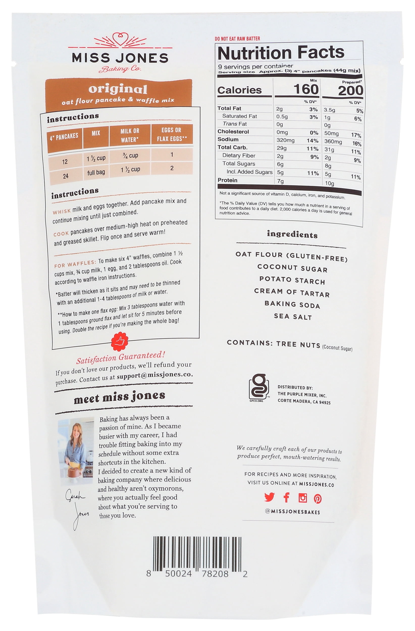 Pack of 6, Miss Jones Baking Co Gluten-Free Original Oat Pancake Mix, 13.99 oz