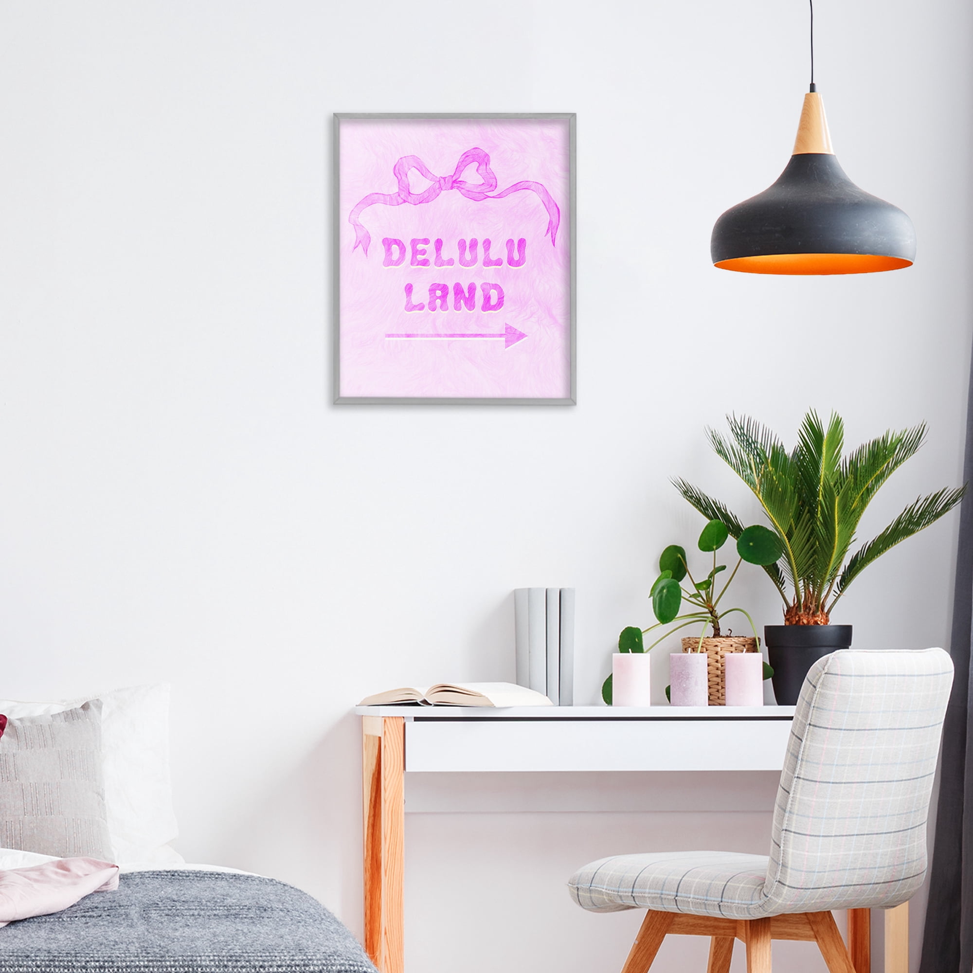 Stupell Industries Delulu Land Feminine Ribbon Gray Framed Giclee Art, design by Ziwei Li