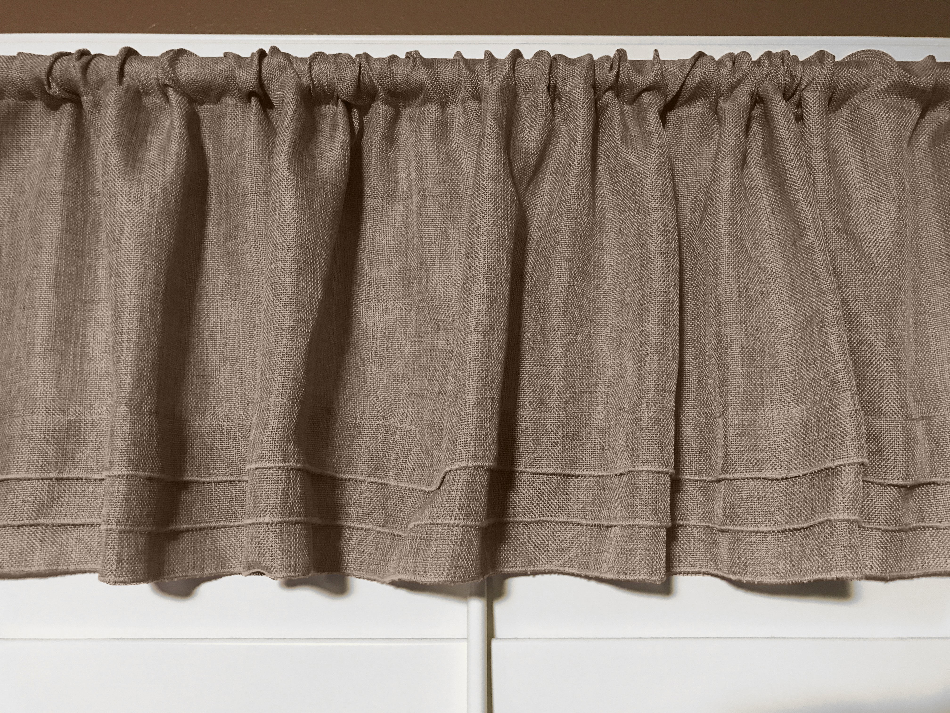 faux burlap window valance 58 wide wheat with pleated ruffles