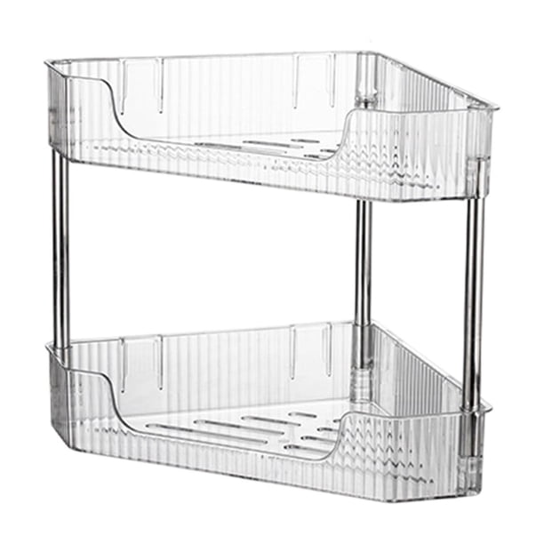 Estante triangular de esquina para encimera de cocina de 2 niveles, para especias, montado en la pared, organizador sin agujeros para platos y condimentos.