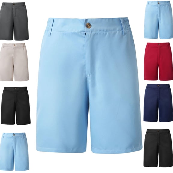LEKWK Mens Golf Shorts Flat Front Classic Fit Chino Shorts Elastic Waistband Button Closure Dress Shorts Stretchy Breathable Business Work Outfits