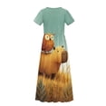 thumbnail image 6 of Uourmeti Girl's Dress Funny Owl Capybara Print Crew Neck Short Sleeve Maxi Long Dress with Pockets Cute Flowy Holiday Outfits, Size 13-14 Years, 6 of 7