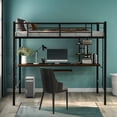 thumbnail image 3 of Euroco Modern Twin Loft Bed, Heavy Duty Bed with Rustic Wood Desk and Keyboard Tray for Kids Teens, Metal Bed, 3 of 11