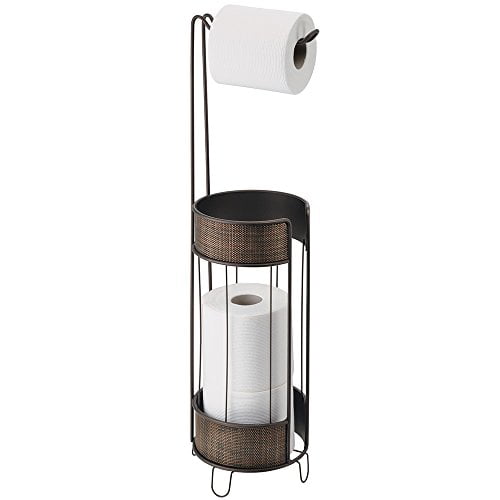 mDesign Free Standing Toilet Paper Dispenser/Holder with Shelf for Bathroom ... 