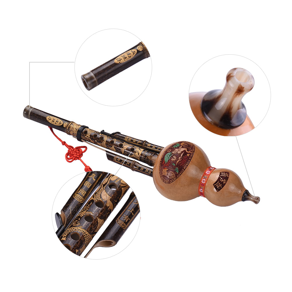 Tongina Chinese Handmade Hulusi Cucurbit Flute Ethnic Instrument C/Bb for Beginners 