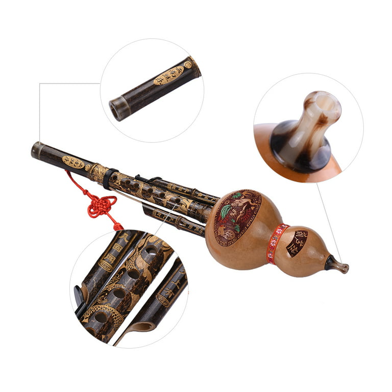 Chinese Handmade Black Bamboo Hulusi Gourd Cucurbit Flute Ethnic Musical  Instrument Key of C with Case for Beginner Music Lovers