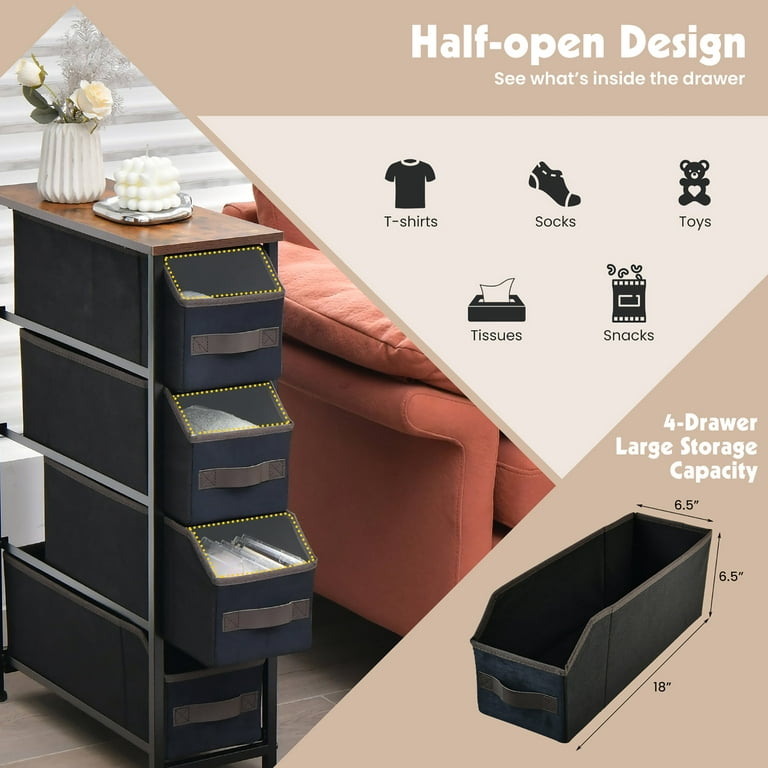 Costway Vertical Narrow Dresser Organizer Closet Storage Cabinet with Foldable Drawers