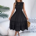 thumbnail image 6 of Women's 2026 Casual Loose Plain Maxi Sundress Smocked Elastic Waist Tank Dress Sleeveless Summer Beach Tiered Long Dresses, 6 of 7