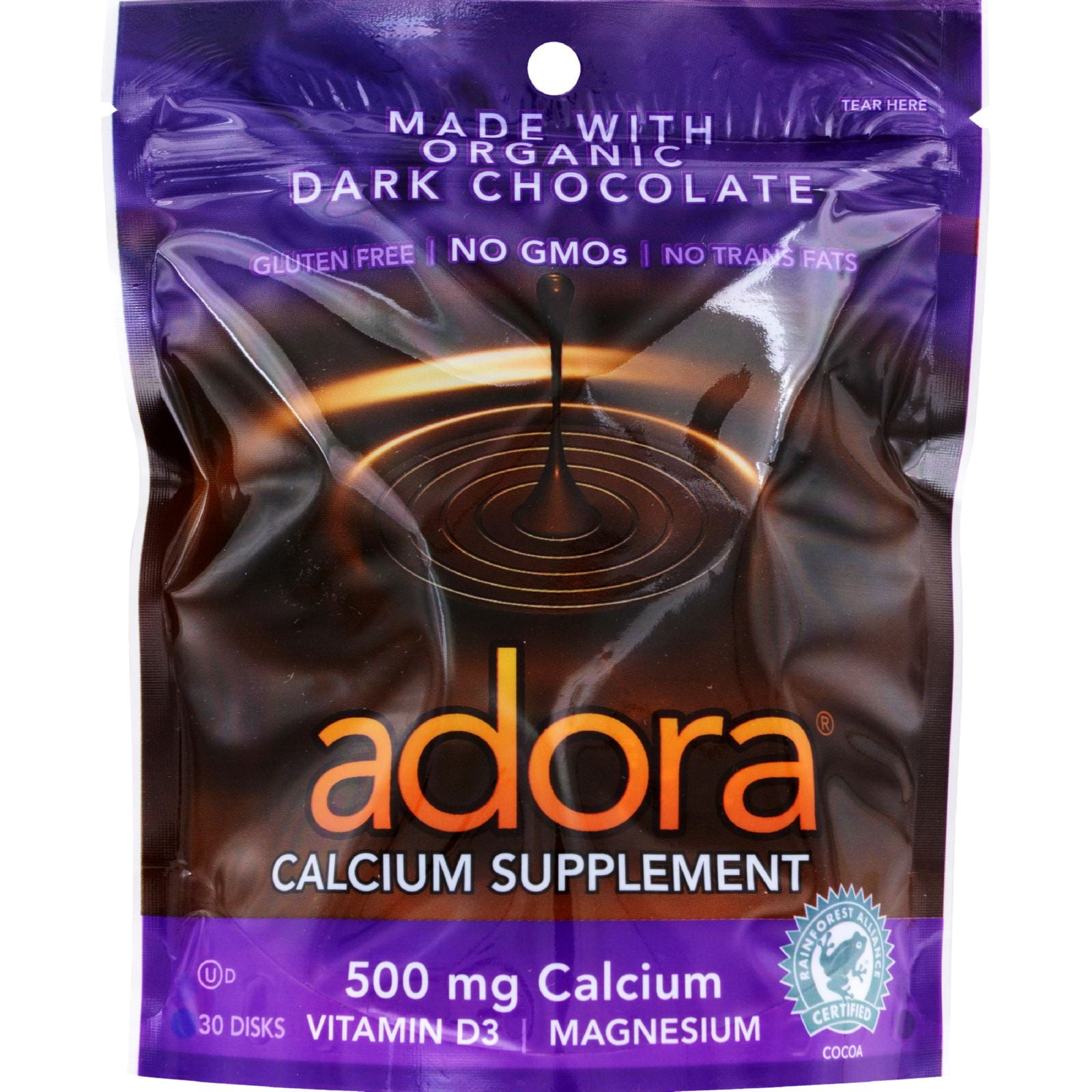 Adora Calcium Supplement Disk Organic Dark Chocolate 30 Ct