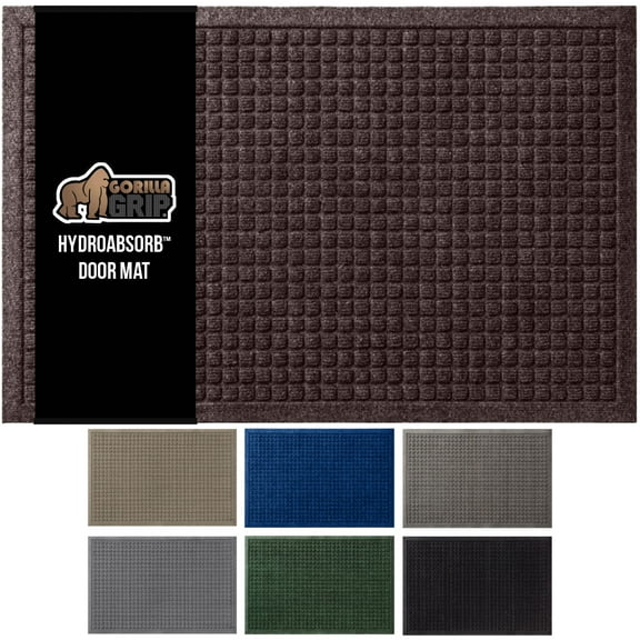 Indoor Outdoor Doormat, 30x16 Coffee, Rubber Backed HydroAbsorb Door Mat by GORILLA GRIP
