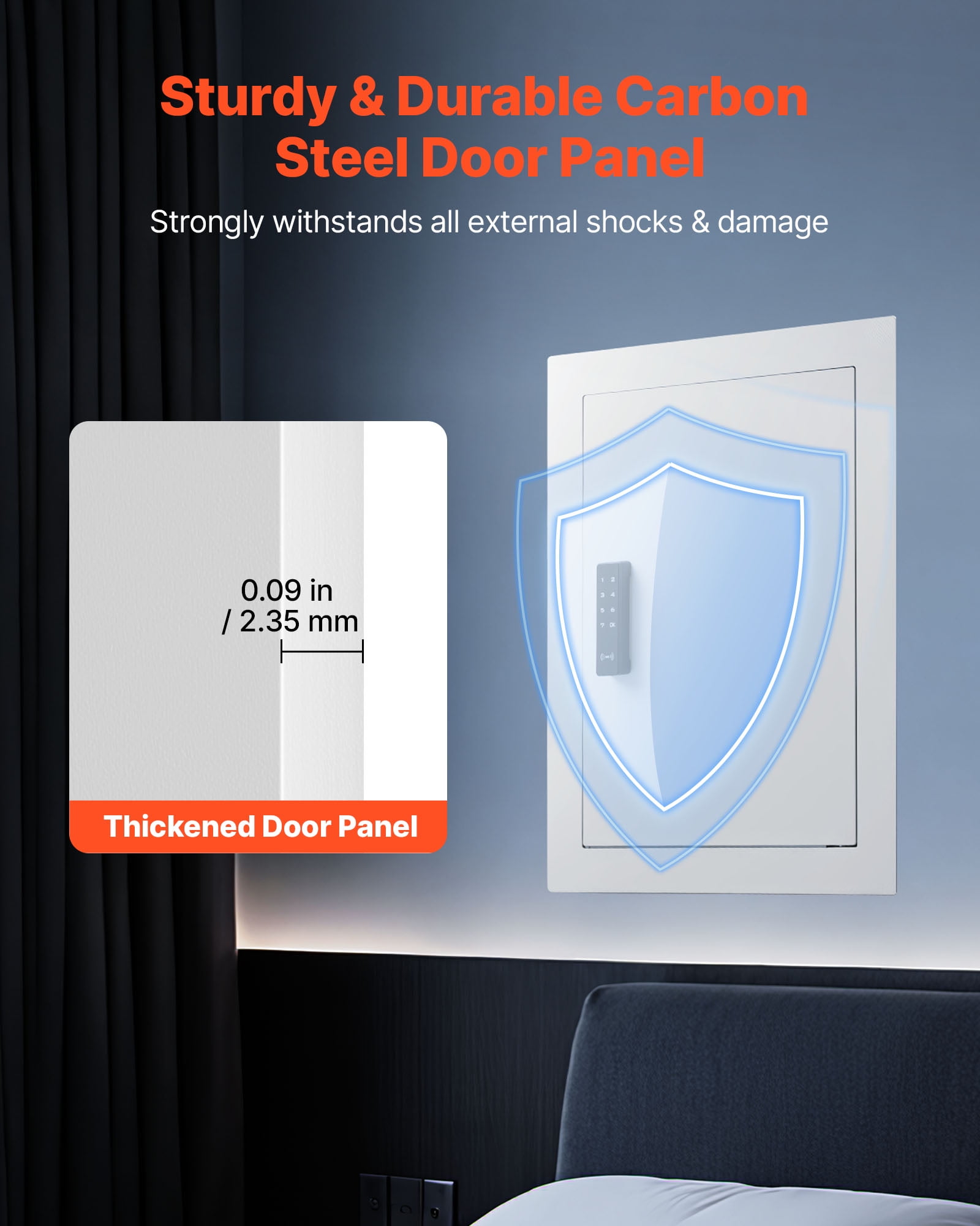 VEVOR 0.83 sq.ft Wall Safe, 3-Tier Hidden Wall Safe with Password, Key & Turning Knob, Q235 Cold-Rolled Steel In-Wall Box with Adjustable Shelves & Mounting Holes for Money, Jewelry, Passport, White
