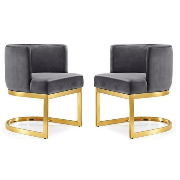 Home Square 2 Piece Velvet Dining Chair Set with Gold Metal Base in Gray