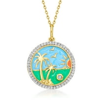 Ross-Simons 0.30 ct. t.w. White Topaz Beach Pendant Necklace With Multicolored Enamel and Swiss Blue Topaz in 18kt Gold Over Sterling, Women's, Adult