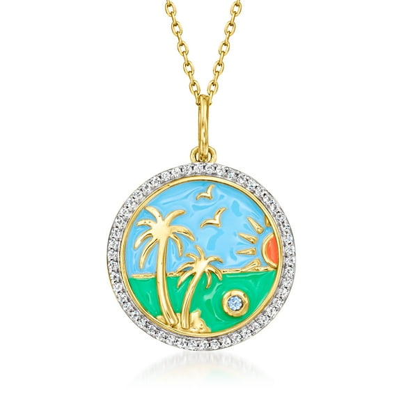 Ross-Simons 0.30 ct. t.w. White Topaz Beach Pendant Necklace With Multicolored Enamel and Swiss Blue Topaz in 18kt Gold Over Sterling, Women's, Adult