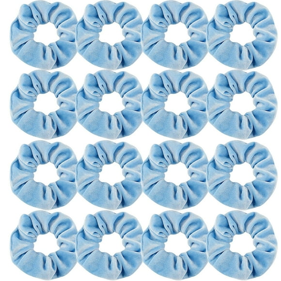 Semato Gomas para el cabello para mujeres y niñas, 16 unidades de elásticos para el cabello de terciopelo, diseño de dimensión humanizada azul para amigos y familiares
