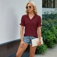 thumbnail image 5 of Womens Dressy Casual Blouses Shirts Lapel Neck Business Casual Summer Tops Claret XL, 5 of 9