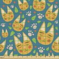 thumbnail image 2 of Animal Fabric by the Yard, Cat Faces Leaf Shaped Motifs Paw Footprints and Dots Art Illustration, Decorative Upholstery Fabric for Chairs & Home Accents, Dark Turquoise Multicolor by Ambesonne, 2 of 5