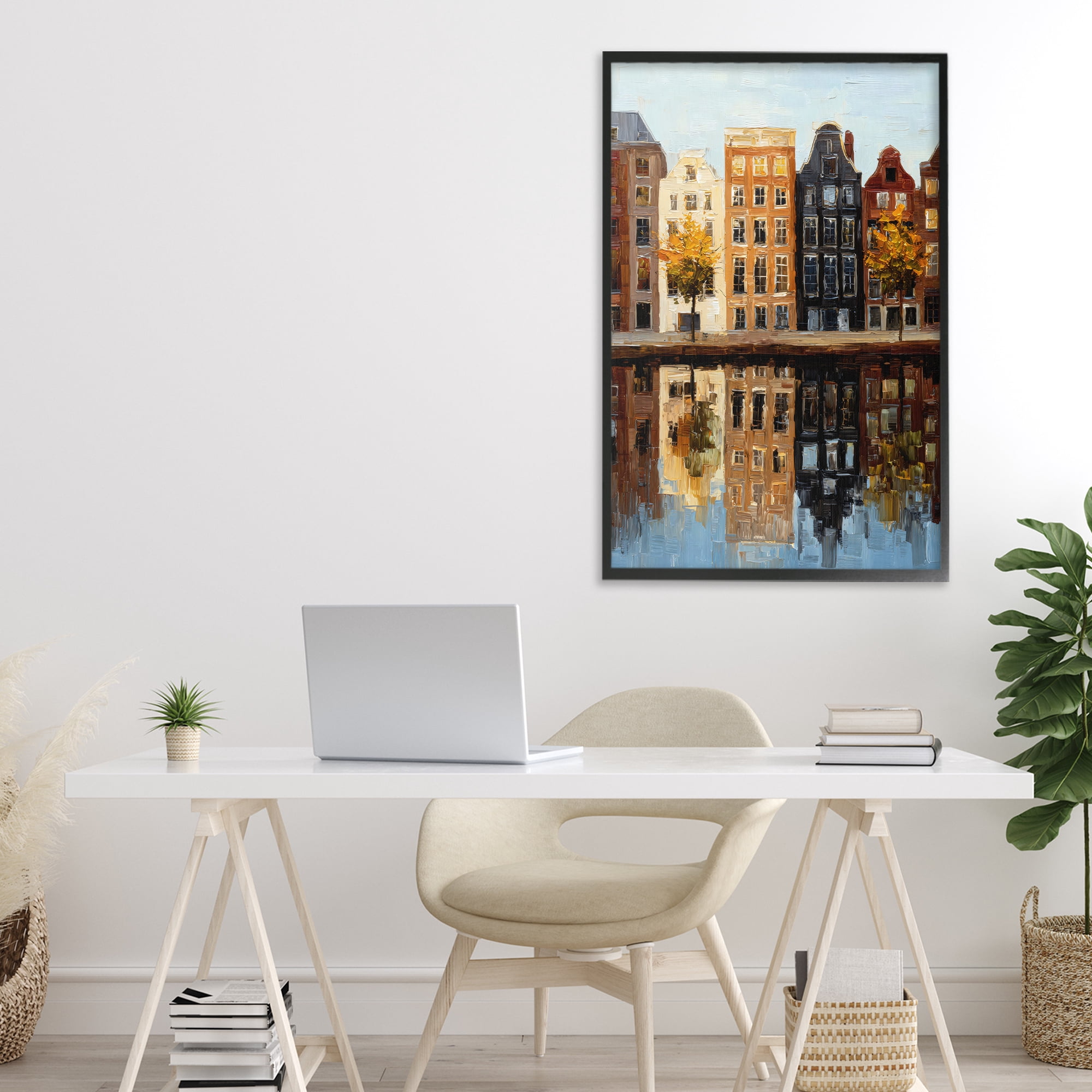 Stupell Industries City Reflection over Canal Black Framed Giclee Art, design by Petal Prints Design