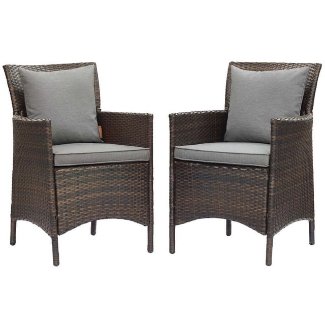Modway Conduit 17 Pouces Fauteuil de Salle à Manger de Patio en Rotin Brun/gris (Ensemble de 2)