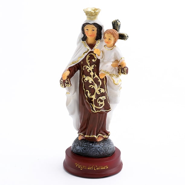 Estatua decorativa de resina de la Virgen María sosteniendo al Hijo de Dios