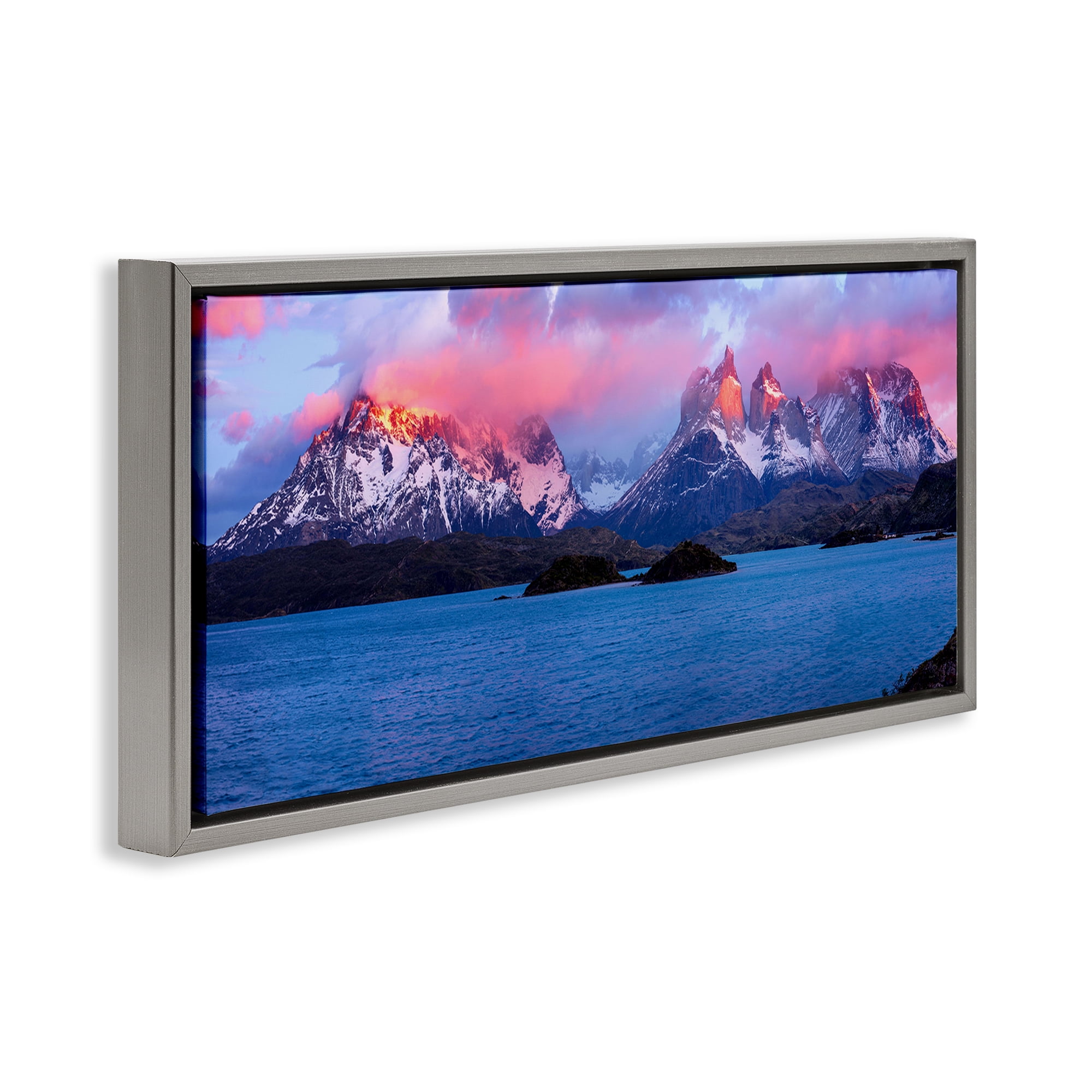 Stupell Industries Sunrise over Peaks Landscape & Nature Photography Gray Floater Framed Canvas Art Print Wall Art, 25 x 11