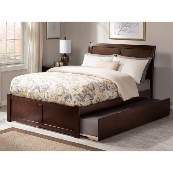 AFI Portland Queen Wood Platform Bed with Headboard Footboard & Twin-XL Trundle, Walnut