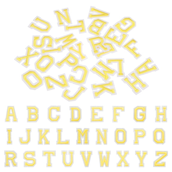 Uxcell 2set Iron on Letter Patches Set, 1.4" Alphabet A-Z Embroidered Fabric Applique Sew on Patches Kit with Ironed Adhesive 26 Letter for Repair Clothes Jacket Dress Sock Jean, Yellow