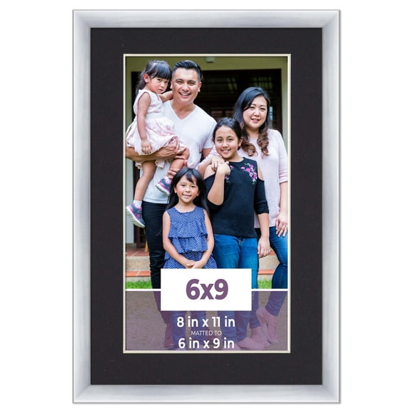 6x9 Frame Silver With Black Picture Mat For 6x9 Photo - Silver 8x11 Frame To Display Print or