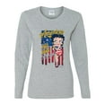 thumbnail image 2 of Wild Bobby Betty Boop America Land of the Free Home of the Brave Betty Boop Womens Long Sleeve T-Shirt, Heather Grey, X-Large, 2 of 5